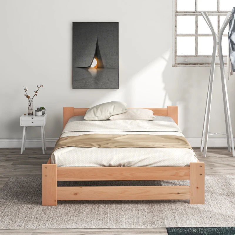 Letto in legno con testiera e rete a doghe, senza materasso, 200x90 cm,naturale