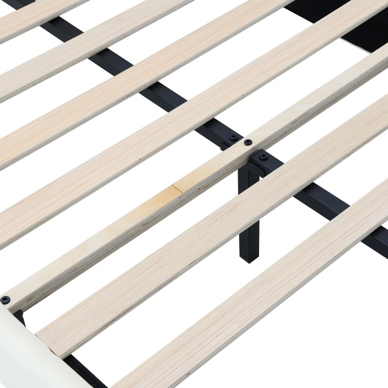 Lit rembourré avec tête de lit ondulée et bande LED, lit pour enfants avec lattes en bois, sans matelas, 90×200 cm, Blanc