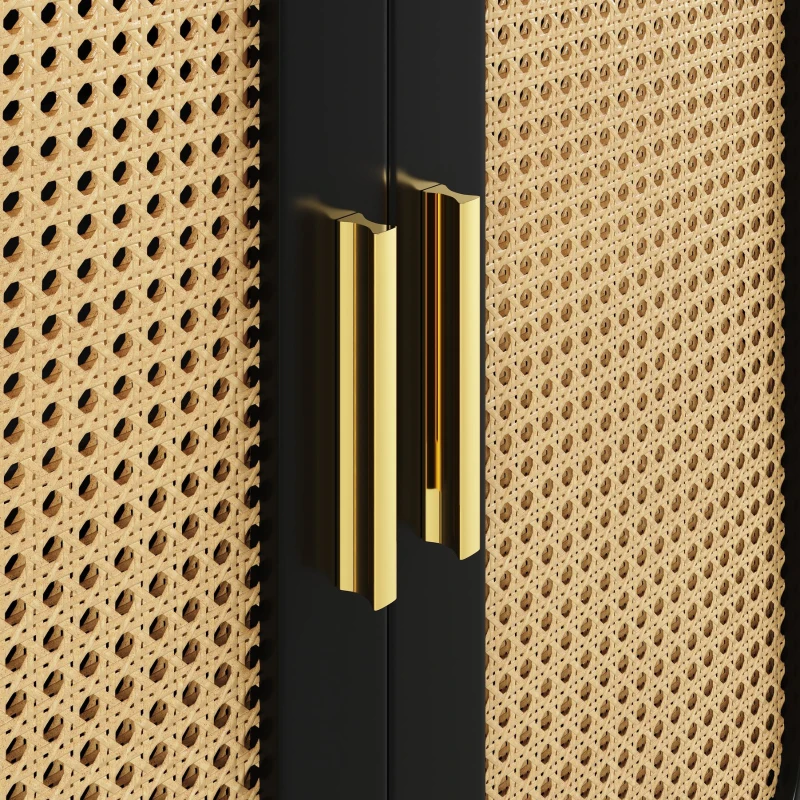 Seitenwand-Aufbewahrungsschrank aus Rattan, handwerklich gestalteter Schrank, multifunktional, stabil und langlebig, 120×30×89 cm，Schwarz