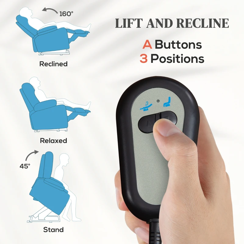 HOMCOM Fotoliu Electric cu Telecomandă, Suport pentru Picioare și 2 Buzunare Laterale, 76x90x105 cm, Albastru Deschis