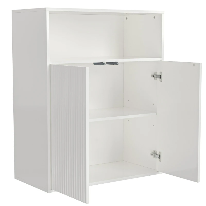 Credenza con due ante magnetiche, mobile multifunzionale per cucina e soggiorno, Bianco