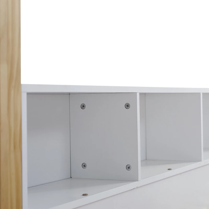 Letto per bambini con quattro scomparti a scaffale e letto estraibile, letto a casetta, 90x200 cm & 90x190 cm, Bianco+naturale