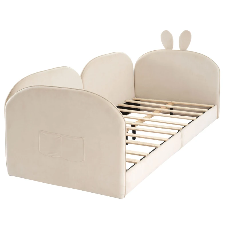 Divano letto coniglio, Letto per Bambini, 3 Lati Inclusi, Senza Materasso, 90x200 cm, Beige