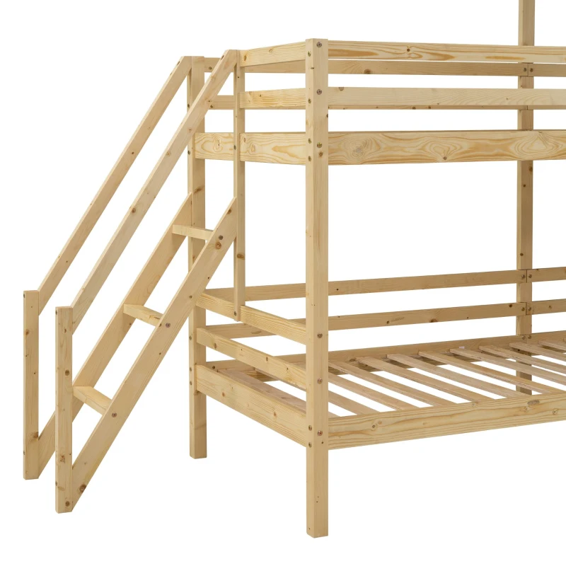 Lit superposé avec main courante et fenêtre, lit maison, lit pour enfants avec protection contre les chutes et barrière, sans matelas, 200x90 cm, naturelle