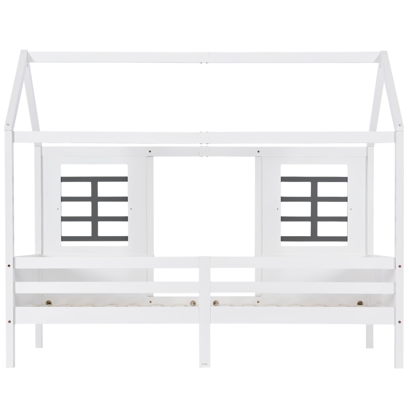 Lit maison avec fenêtres, 200×90 cm,sans matelas,  Blanc