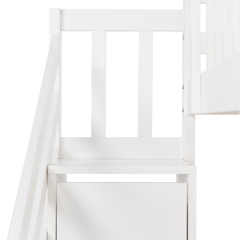 Lit superposé avec escalier et toboggan, lit pour enfants avec 2 tiroirs, sans matelas, 90x200 cm, Blanc