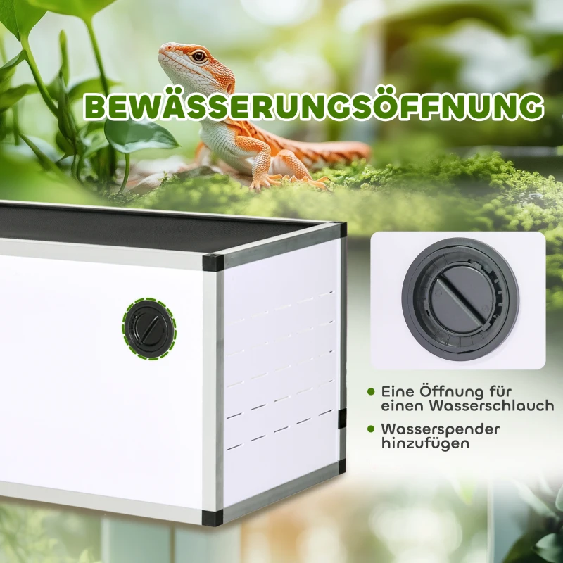 PawHut Aluminium Reptielenbox met Ventilatie - Wit+Zilver+Zwart - Ideaal voor Hagedissen, Slangen - 120 x 40 x 40 cm(m-5)