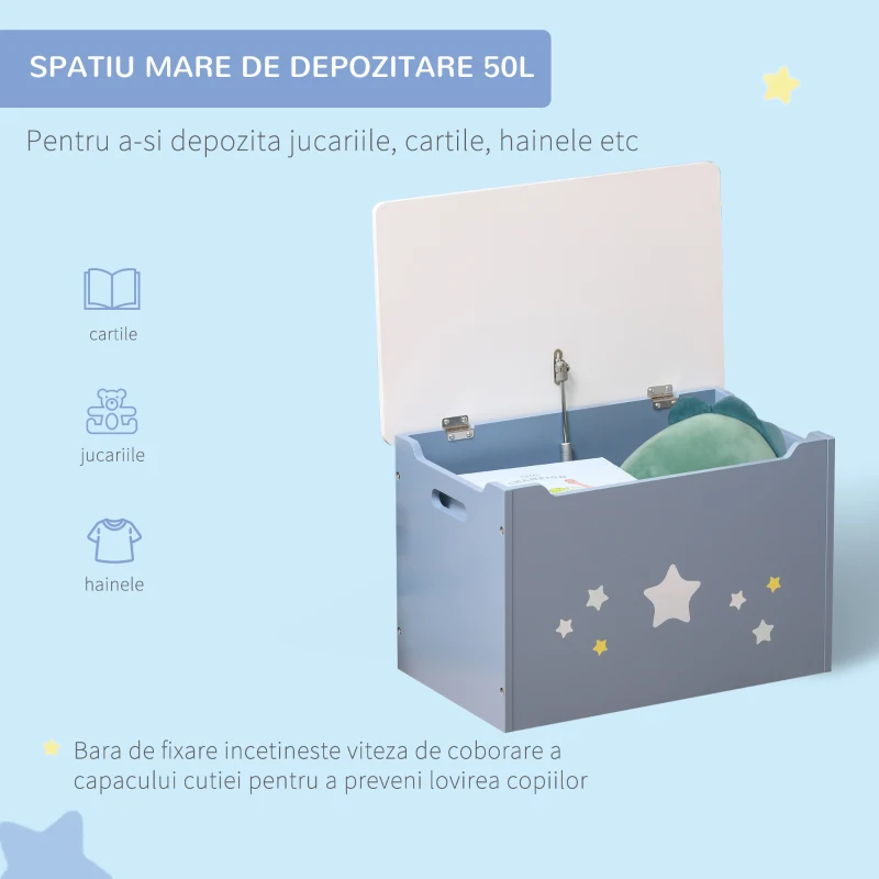 Homcom Cutie pentru Jucarii – Lemn Alb & Albastru, Camera Copii