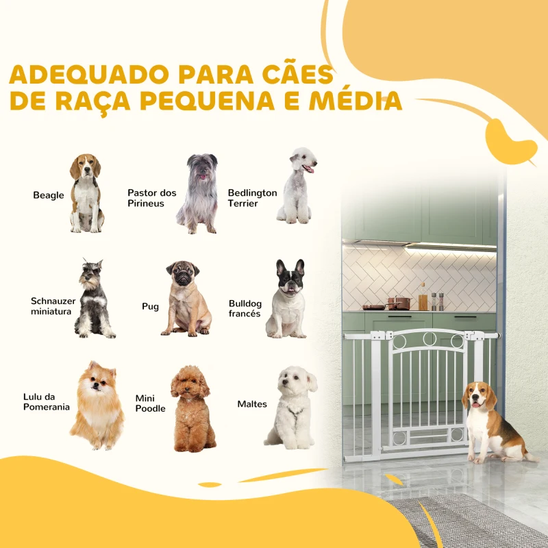 PawHut Barreira de Segurança para Cães com Largura Ajustável 76-104 cm Barreira com 2 Extensões para Escadas e Portas Branco