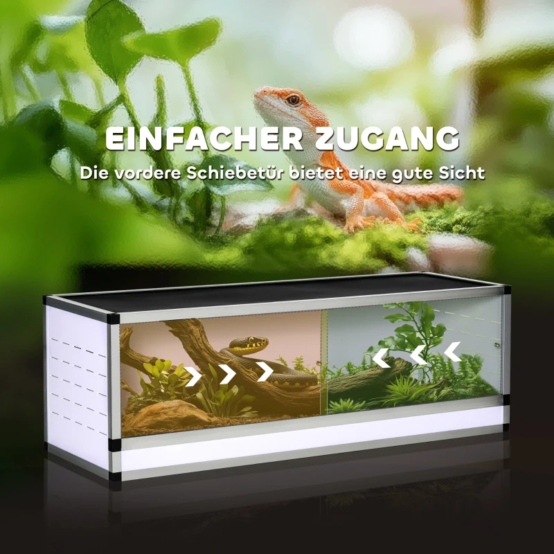 PawHut Aluminium Reptielenbox met Ventilatie - Wit+Zilver+Zwart - Ideaal voor Hagedissen, Slangen - 120 x 40 x 40 cm(m-4)
