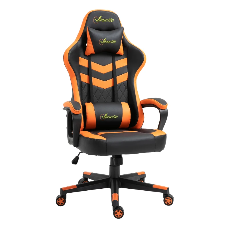 Vinsetto High Back Rocking Gaming Office Chair with Headrest and Lumbar Support, Rolling Casters Orange