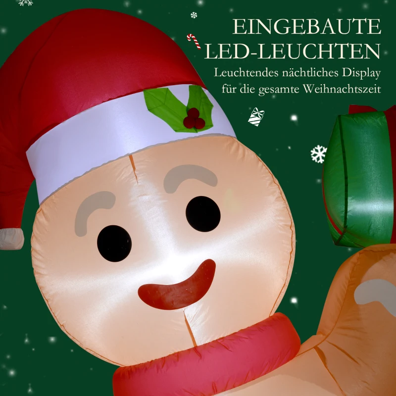 Outsunny Peperkoekman met Zuurstok, 2,45 m groot, opblaasbaar, witte LED-verlichting, 170 x 100 x 245 cm