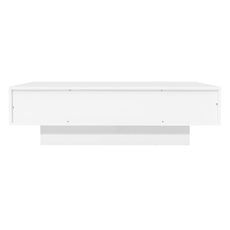 High Gloss LED Coffee Table with 2 Drawers and Bluetooth Control, Tea Table with Particle Board, 115L x 55W x 34H cm, White