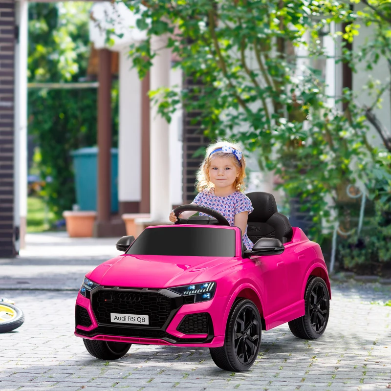 HOMCOM Coche Eléctrico Infantil +3 Años Licencia Audi RS Q8 con Batería 6V 2 Motores Mando a Distancia Música Bocina y Luces Velocidad Máx. 3km/h 101x62x51 cm Rosa
