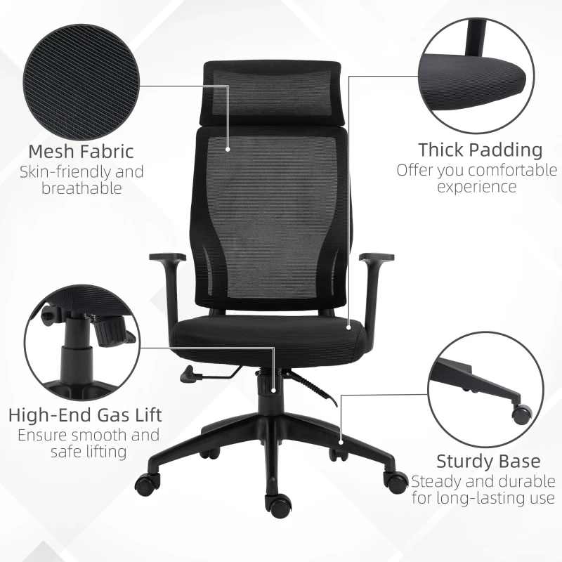 Vinsetto Mesh Office Chair Breathable Fabric Computer Home Executive w/ Wheels Black
