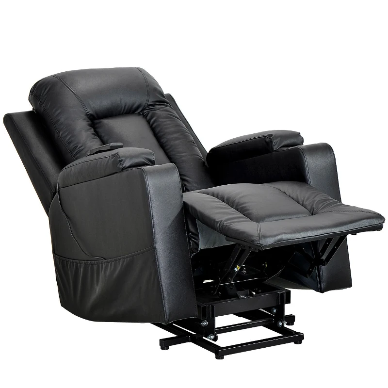Remote Control Leather Recliner Chair Sofa with Side Pockets, Cup Holders, Electric Recliner Armchair for Elderly, 83L x 90W x 105H cm, Black