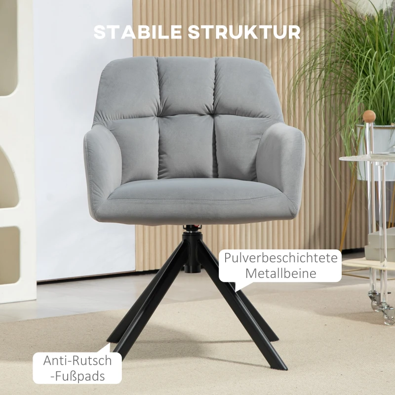 HOMCOM Draaibare Armstoel, Moderne Accentstoel met Metalen Poten voor Woonkamer, Slaapkamer, Kantoor, Grijs