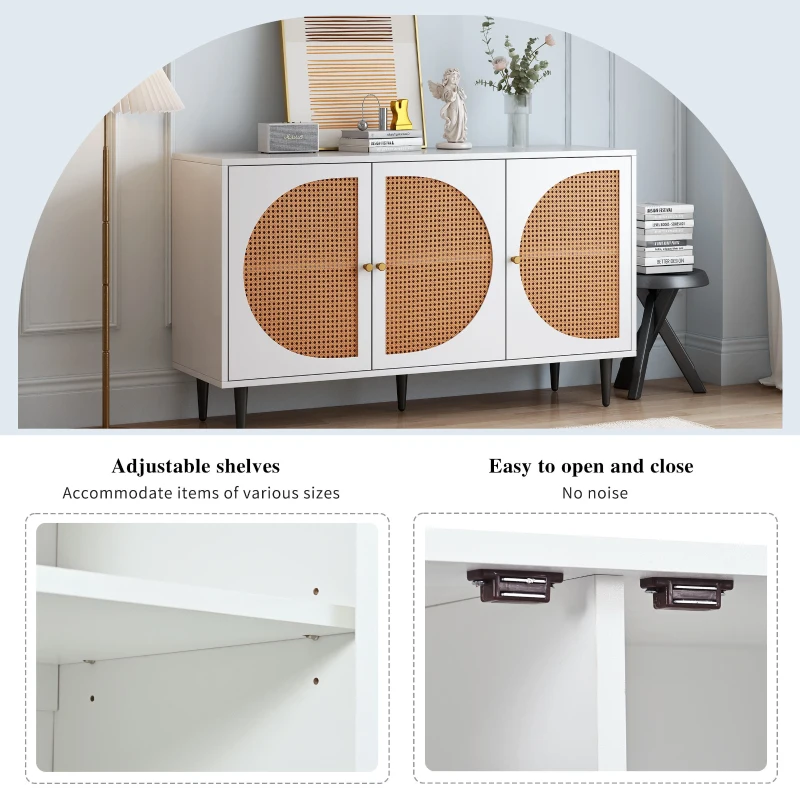 Kitchen Sideboard with 3 Doors and Metal Handles, Cupboard with Storage for Living Room and Office, 130L x 40W x 76H cm, White