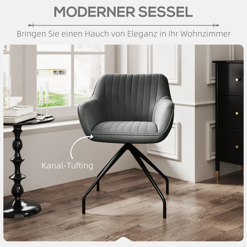 HOMCOM Obrotowy Fotel Akcentowy, Nowoczesny z Metalowymi Nogami do Salonu, Sypialni, Biura, Szary