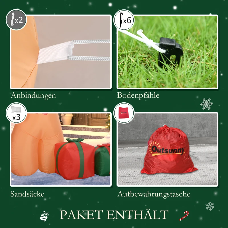 Outsunny Peperkoekman met Zuurstok, 2,45 m groot, opblaasbaar, witte LED-verlichting, 170 x 100 x 245 cm