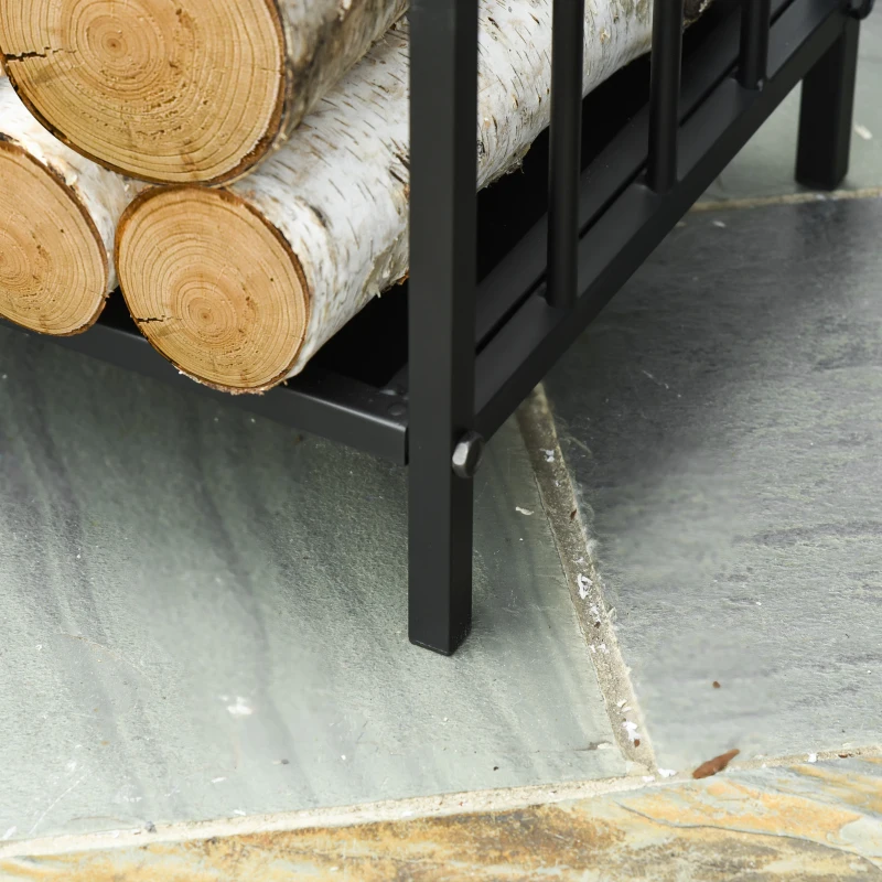 Outsunny brandhout standaard brandhout plank met twee handvatten open haard gereedschap 50 kg belastbaar brandhout plank brandhout gereedschap metaal zwart 42 x 32,5 x 46 cm