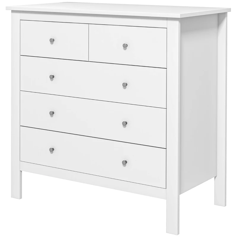 HOMCOM Comodă cu 2 Sertare Mici și 3 Sertare Mari, Comodă de Dormitor din Lemn, 79x39,5x80,5 cm, Alb(m-10)