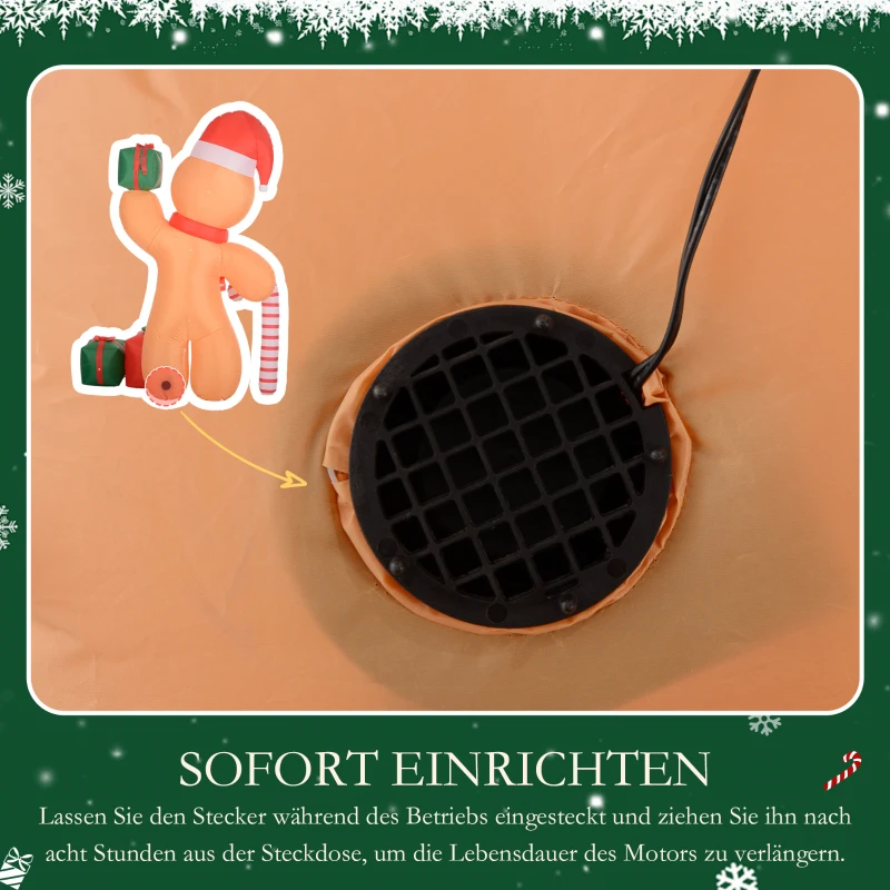 Outsunny Peperkoekman met Zuurstok, 2,45 m groot, opblaasbaar, witte LED-verlichting, 170 x 100 x 245 cm