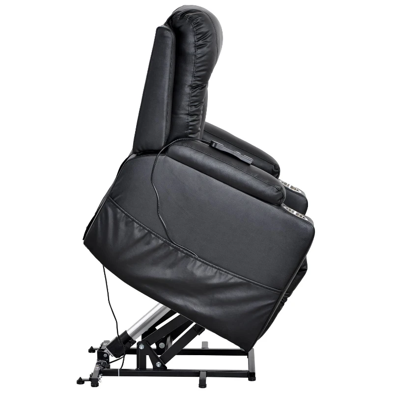 Remote Control Leather Recliner Chair Sofa with Side Pockets, Cup Holders, Electric Recliner Armchair for Elderly, 83L x 90W x 105H cm, Black