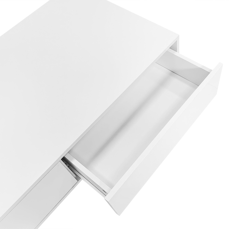 High Gloss LED Coffee Table with 2 Drawers and Bluetooth Control, Tea Table with Particle Board, 115L x 55W x 34H cm, White