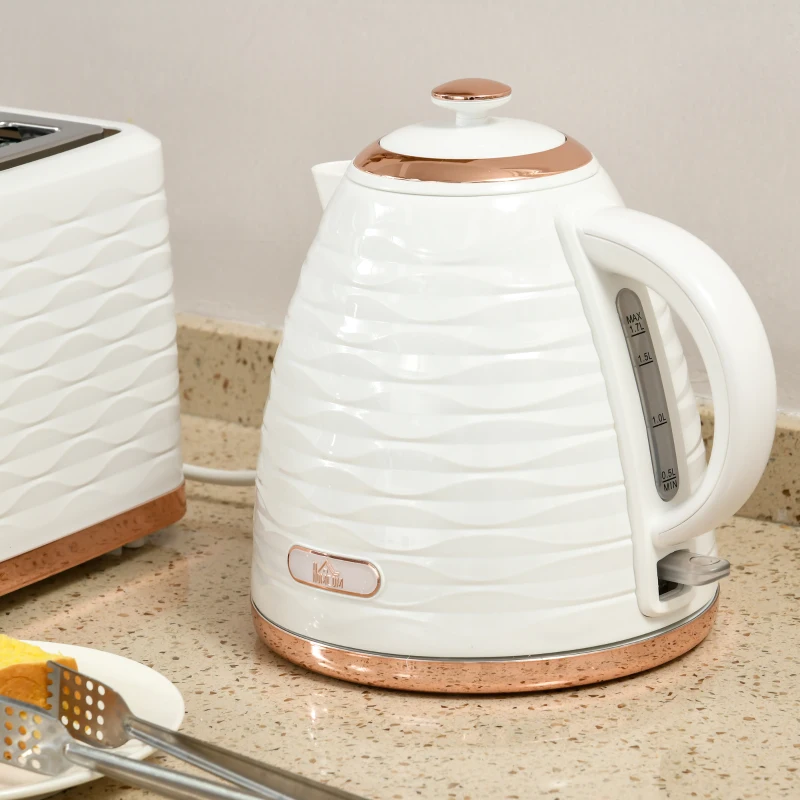 HOMCOM Electric Kettle, 1.7L, Fast Boil, 3kW Water Kettle with Removable Washable Anti-scale Filter, Auto Shut-off, 360° Swivel, BPA Free, Cream White Water Ripple Texture