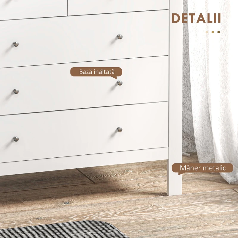 HOMCOM Comodă cu 2 Sertare Mici și 3 Sertare Mari, Comodă de Dormitor din Lemn, 79x39,5x80,5 cm, Alb(m-5)