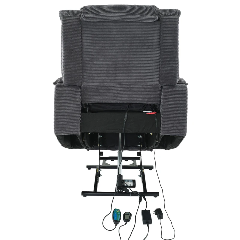 Electric Upholstered Power Lift Massage Chair with Heat, Cup Holders, Remote Control Office Recliner Armchair, 95L x 73W x 102H cm, Grey