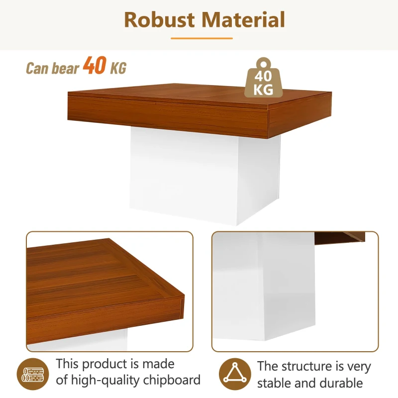 Modern Style Coffee Table with LED Lights, Rustic Industrial Design, Square Coffee Table for Living Room, 70L x 70W x 40H cm, Brown+White