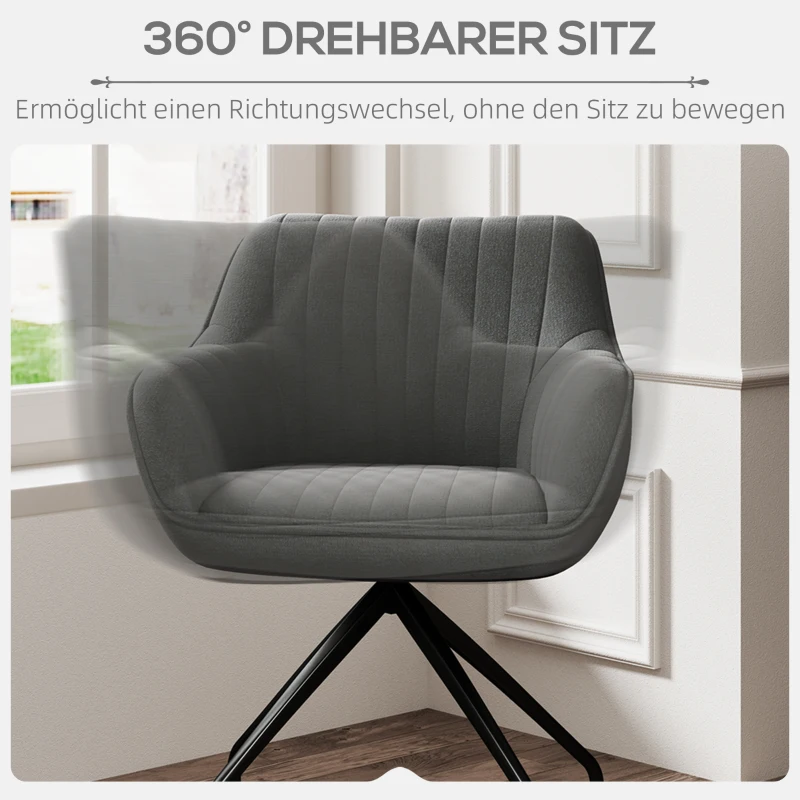 HOMCOM Obrotowy Fotel Akcentowy, Nowoczesny z Metalowymi Nogami do Salonu, Sypialni, Biura, Szary