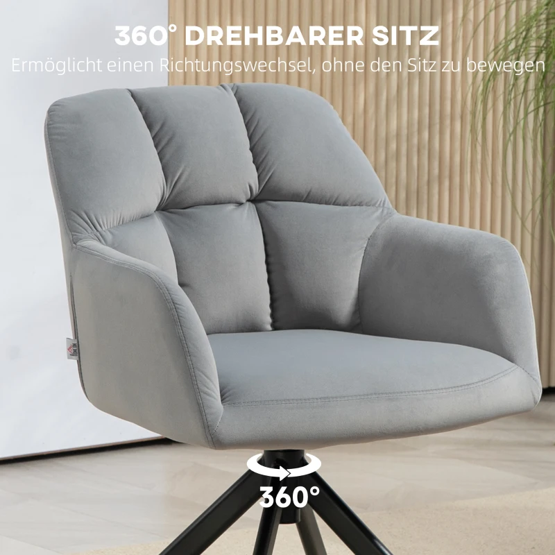 HOMCOM Draaibare Armstoel, Moderne Accentstoel met Metalen Poten voor Woonkamer, Slaapkamer, Kantoor, Grijs