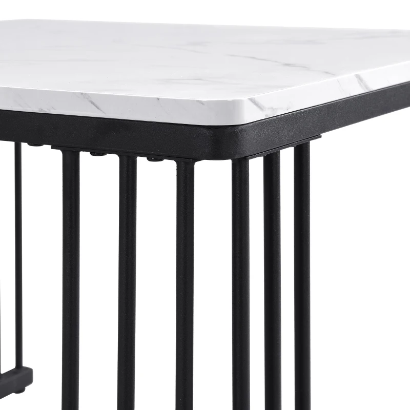 2 Piece High Gloss Coffee Table with Nesting Tables, Marble Side Table with Metal Frame, 60L x 60W x 45H cm, White+Black