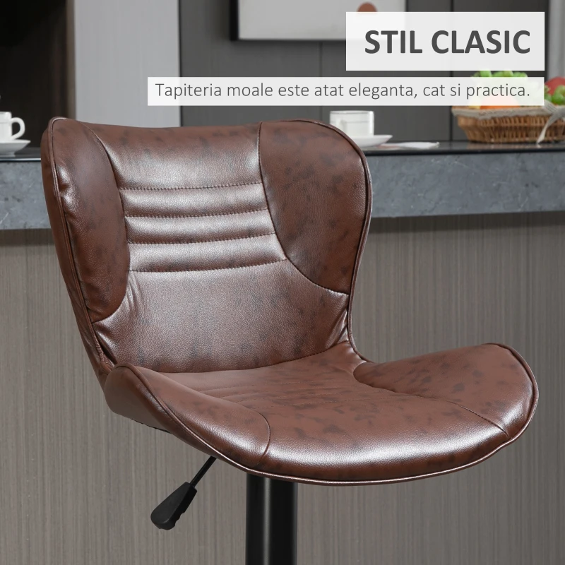 HOMCOM Set 2 Scaune de Bar cu Înălțime Reglabilă, Șezut Rotativ și Suport pentru Picioare, 46,5x54x88-108 cm, Maro