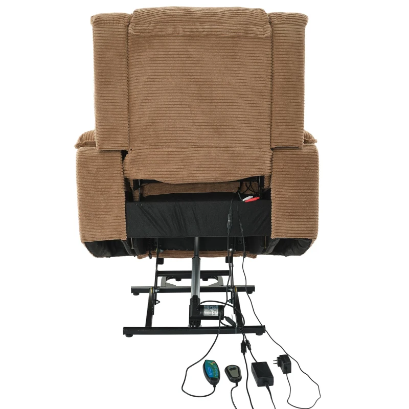 Remote Control Power Lift Massage Chair with Heat, Cup Holders, Upholstered Lounger Chair for Living Room, 95L x 73W x 102H cm, Light Brown