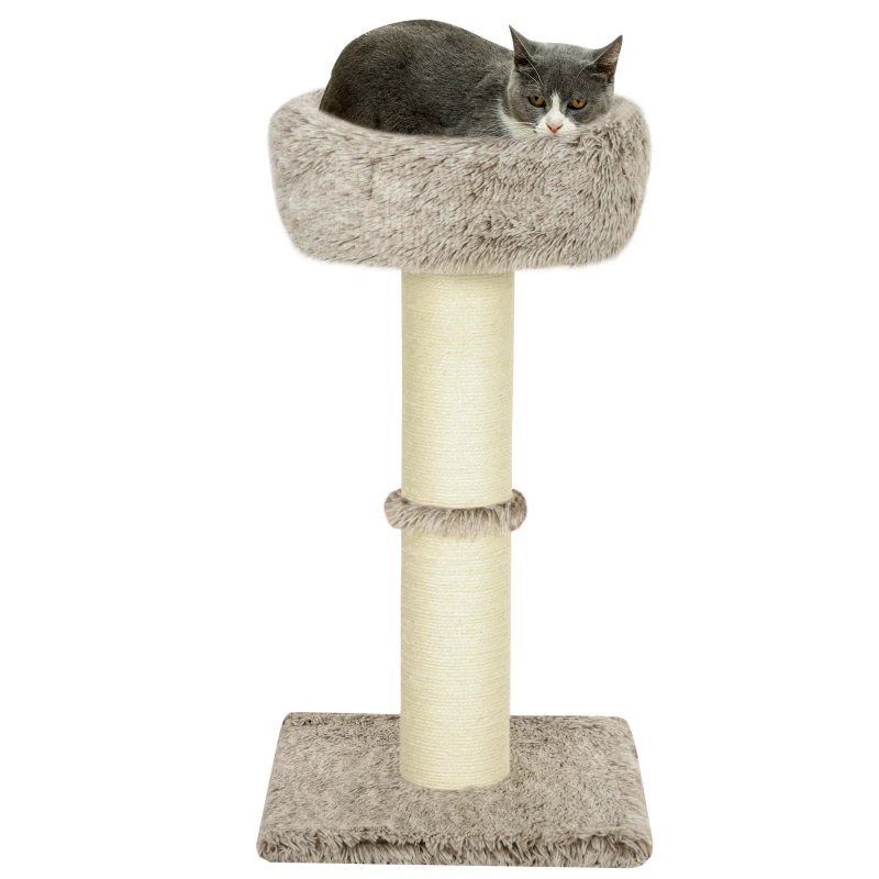 PawHut Kattenboom, 87 cm, Kattentoren met Dikke Krabpaal, Pluchebed, Binnen, Draagt tot 6 kg, Bruin