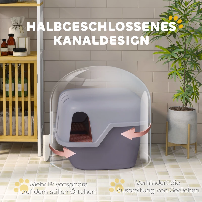 PawHut Kattenbak met Deksel en Schep, Eenvoudig te Reinigen, Afsluitbaar, Paars