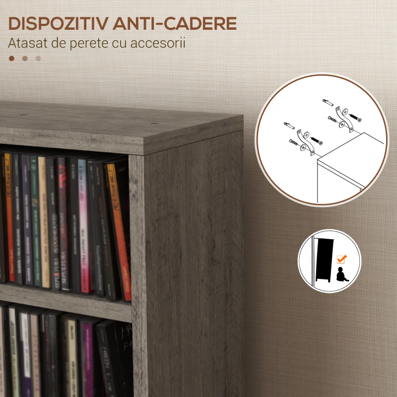 Homcom Set 2 Rafturi CD/DVD Gri inchis – 12 Rafturi, Capacitate 204 CD-uri, 21×22,5×88,5 cm(m-7)