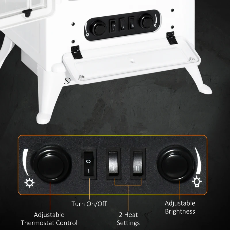 HOMCOM® Elektrische kachel haardkachel vlameffect metaal glas wit 42 L x 28 B x 55 H cm(m-6)