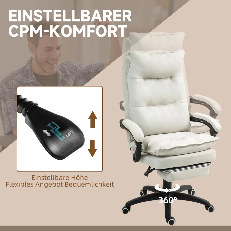 Vinsetto Massage-Bureaustoel, Werkstoel met Massagefunctie, Hoogteverstelbare Ergonomische Draaistoel, Nylon, Crèmewit(m-6)