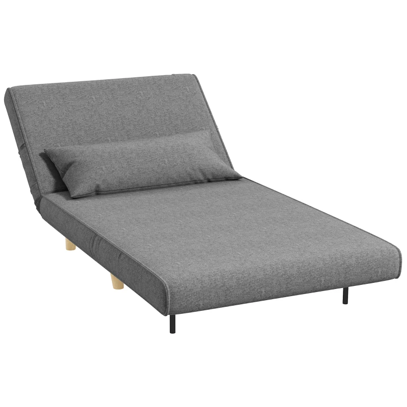 HOMCOM Fotoliu Pat 3 în 1 cu Spătar Reglabil pe 6 Nivele și Pernă, Canapea Pat Pliant, 94x78x80 cm, Gri(m-10)