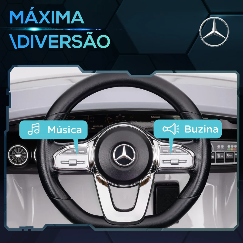 AIYAPLAY Carro Elétrico para Crianças Carro Mercedes AMG CLA 45 com Bateria 12V  Faróis LED Buzina e Música 110x61x45 cm Branco