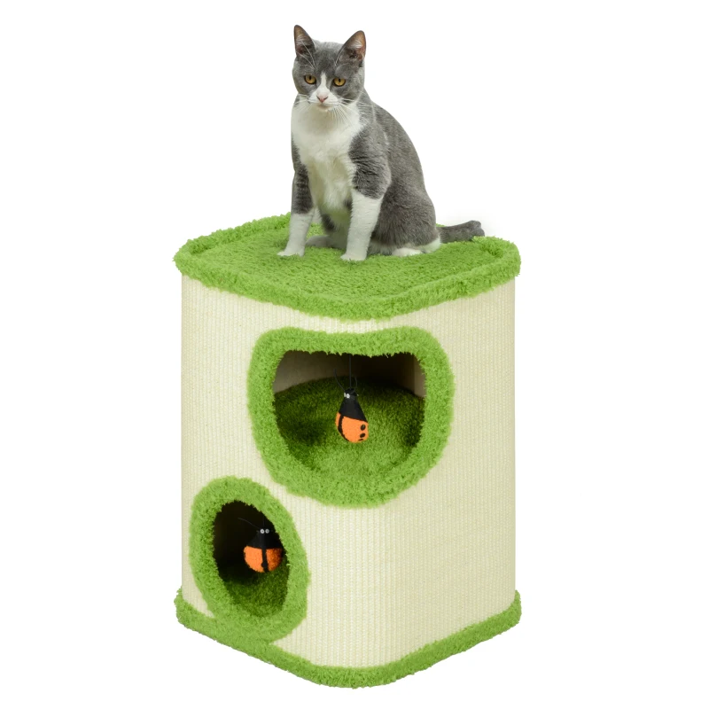 PawHut Krabtoren, 52 cm, Kattenhol met Pluche, Krabvlak, Speelgoed, Groen/Crèmewit