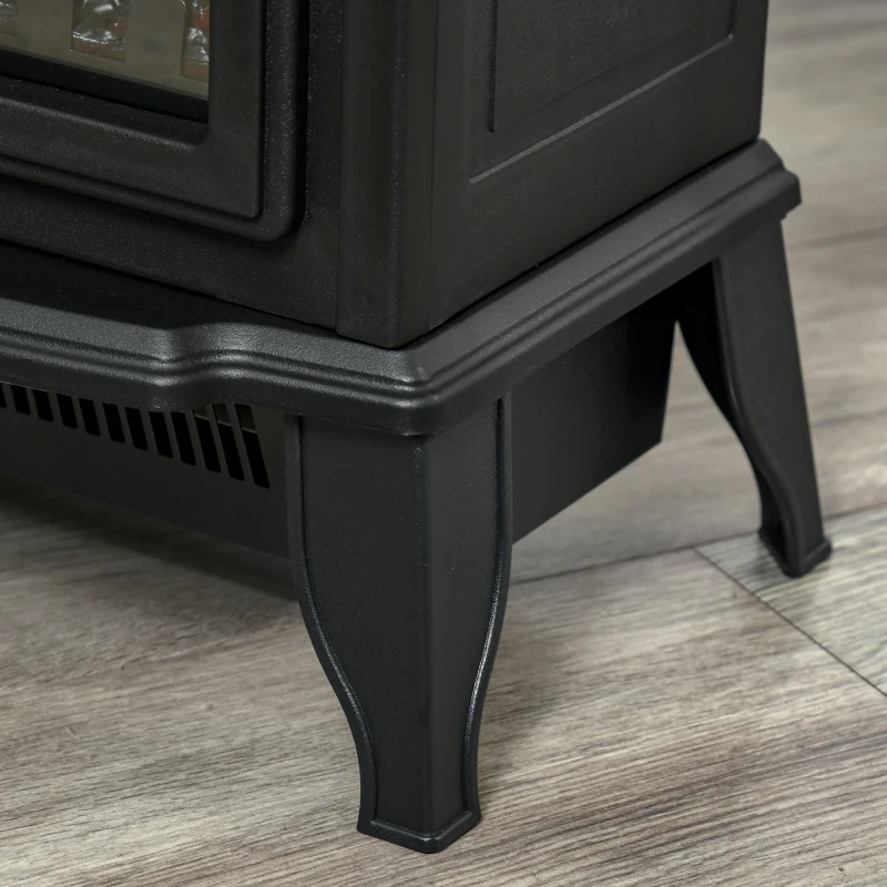 HOMCOM Elektrische Kachel Vrijstaand, Vlameffect, 2 Verwarmingsmodi 1000W/2000W, Gehard Glas, Zwart, 36,5x24x45,5 cm(m-9)