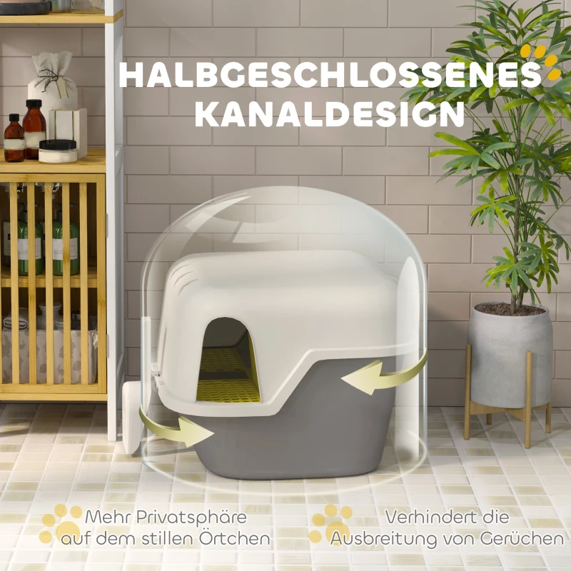 PawHut Kattenbak met deksel en schep, makkelijk schoon te maken, afsluitbaar, Wit