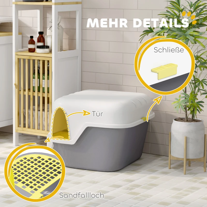 PawHut Kattenbak met deksel en schep, makkelijk schoon te maken, afsluitbaar, Wit