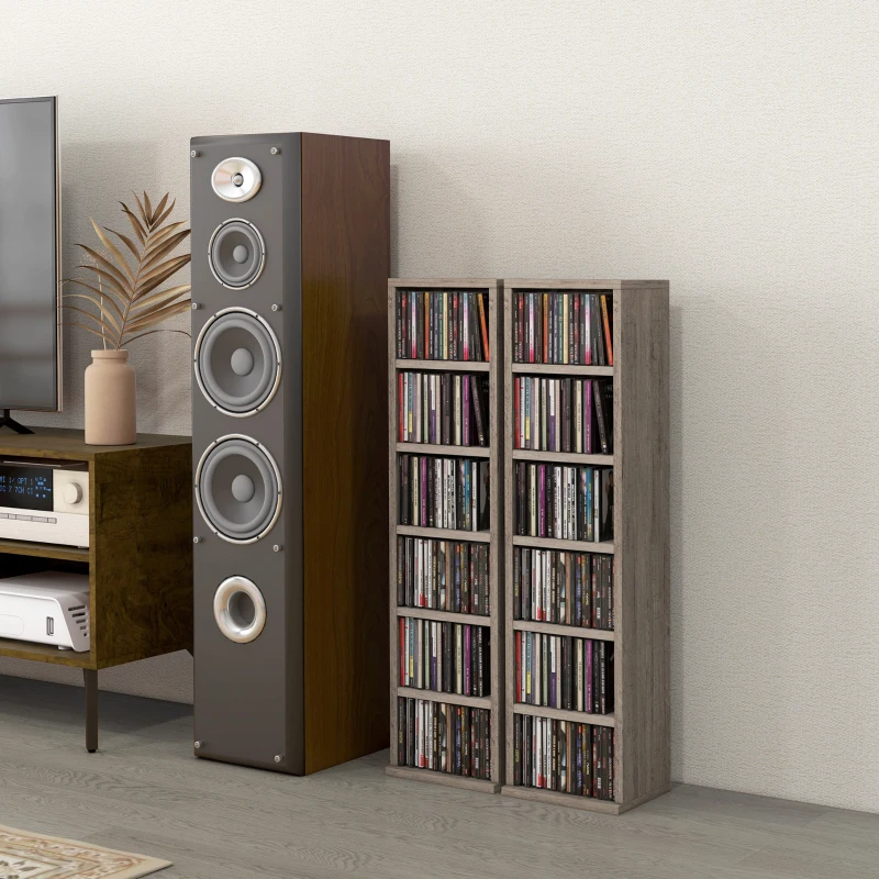 Homcom Set 2 Rafturi CD/DVD Gri inchis – 12 Rafturi, Capacitate 204 CD-uri, 21×22,5×88,5 cm(m-2)